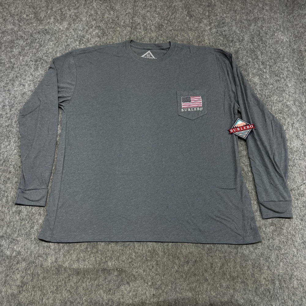 Burlebo Shirt Mens 2XL Gray Long Sleeve Pocket Party Like W Reagan JFK Tee NEW.'